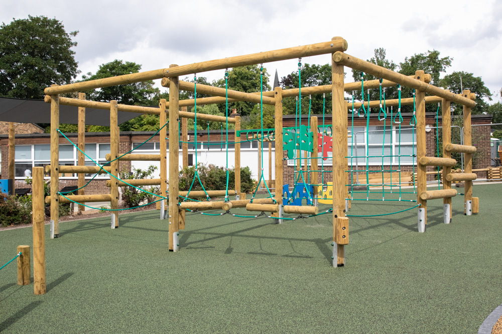 Trim Trail Playground Equipment Installation on Wet Pour Rubber Safety Surfacing